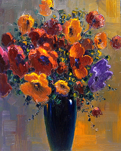 Bob Pejman - Poppies in Blue Vase